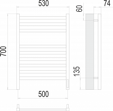 Енисей П9 500х700  электро (sensor quick touch) Полотенцесушитель TERMINUS  Гуково - фото 3