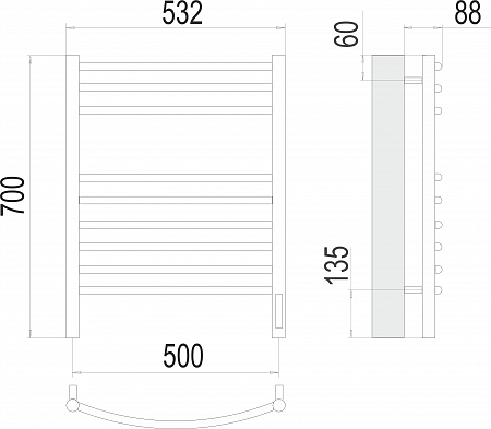 Классик П9 500х700 электро (sensor quick touch)  Полотенцесушитель TERMINUS Гуково - фото 3