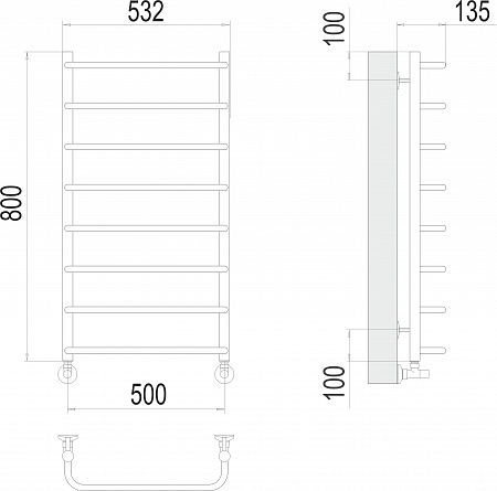 Стандарт П8 500х800  Полотенцесушитель  TERMINUS Гуково - фото 3