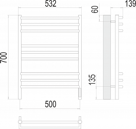 Прато П9 500х700 электро (sensor quick touch) Полотенцесушитель  TERMINUS Гуково - фото 3