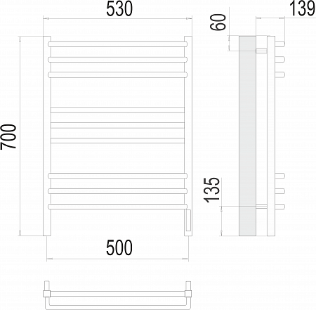 Соренто П9 500х700 электро (sensor quick touch) Полотенцесушитель  TERMINUS Гуково - фото 3