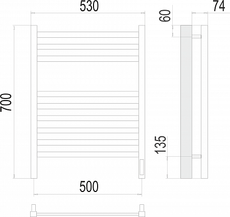 Ното П9 500х700  электро (sensor quick touch) Полотенцесушитель  TERMINUS Гуково - фото 3