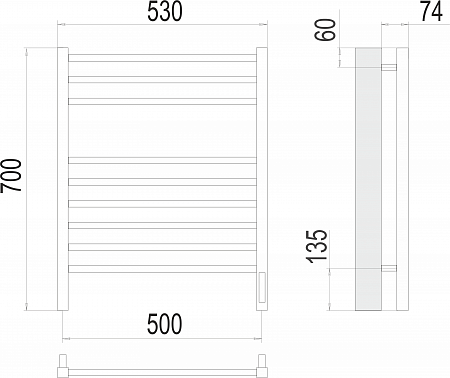 Сицилия П9 500х700 электро (sensor quick touch) Полотенцесушитель TERMINUS)  Гуково - фото 3