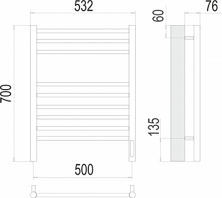 Аврора П9 500х700 электро (sensor quick touch)  Полотенцесушитель TERMINUS Гуково - фото 3